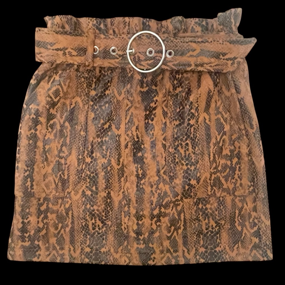 Brown Snake Print Skirt with Belt